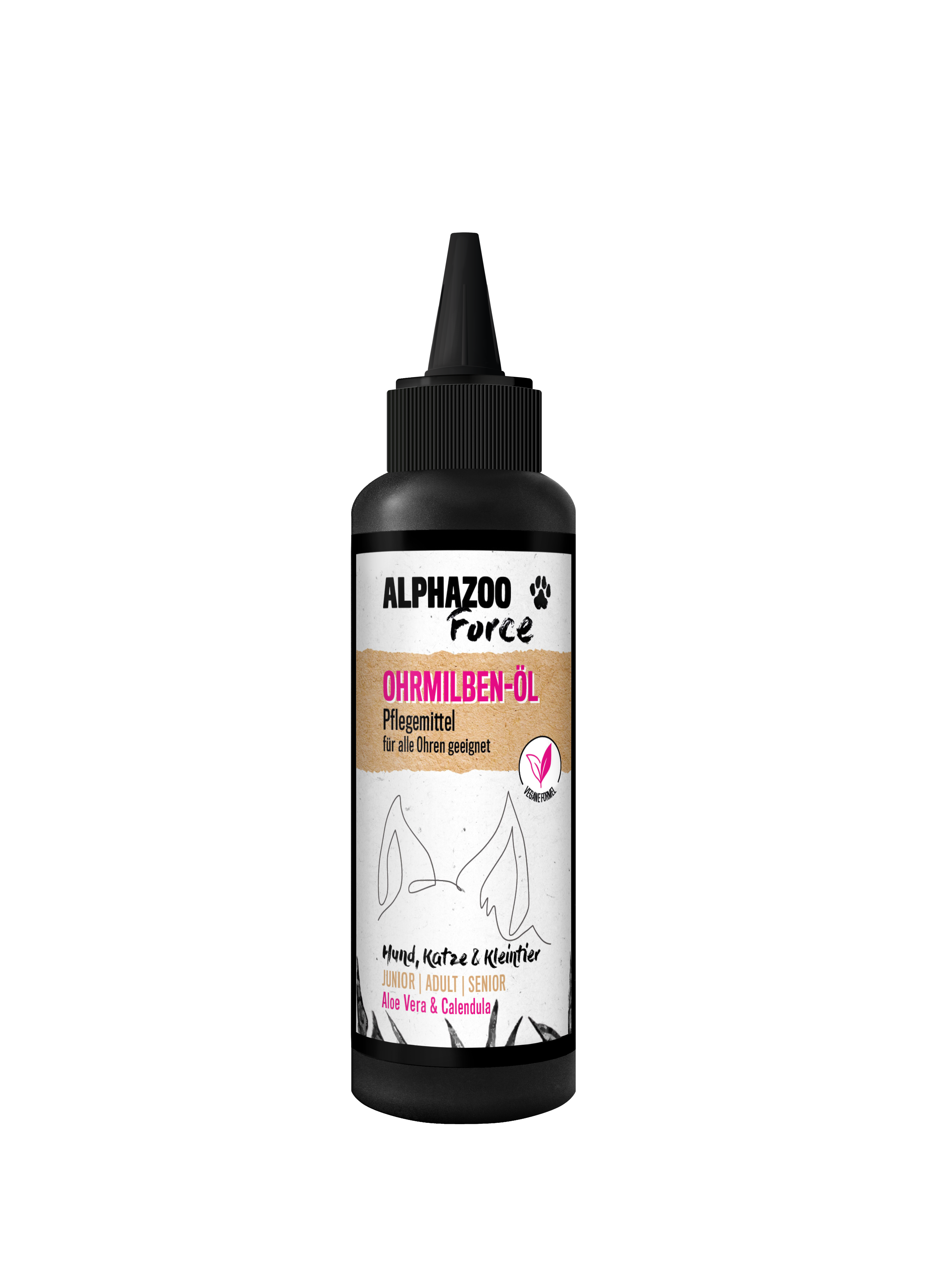 ALPHAZOO Augen- & Ohrenpflege ALPHAZOO Ohrmilbenöl 100ml für Hunde & Katzen I Starkes Mittel gegen Ohrmilben