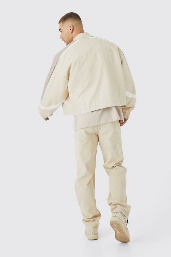 Kastige PU Moto-Jacke mit Trichterkragen