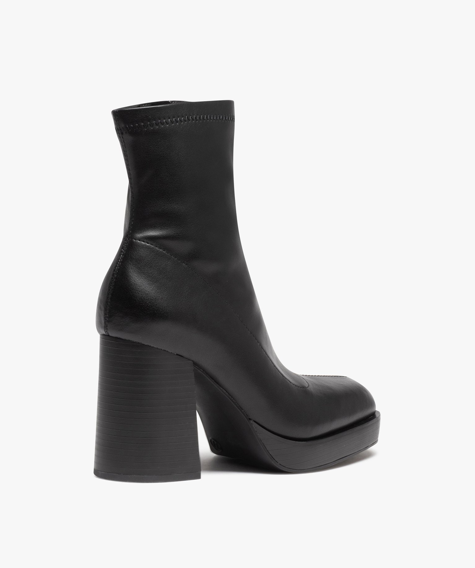 Boots femme unies à talon haut carré avec col stretch noir | GEMO
