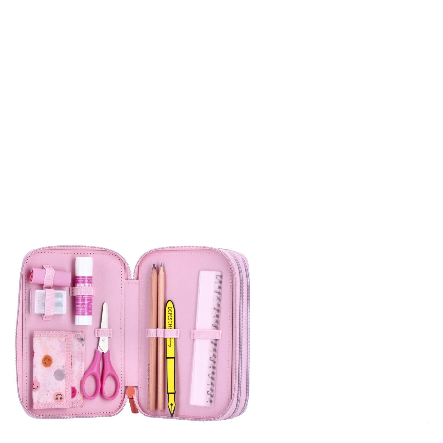 Depesche Federmäppchen Depesche 3-Fach Federtasche mit Stift TOPModel Happy Together Rosa, (Stück, Stück)