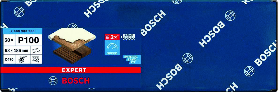 Bosch Blue Accessories 2608900938 Expert C470 Sandpapper med 8 hål 93 x 186 mm, K100 50 delar