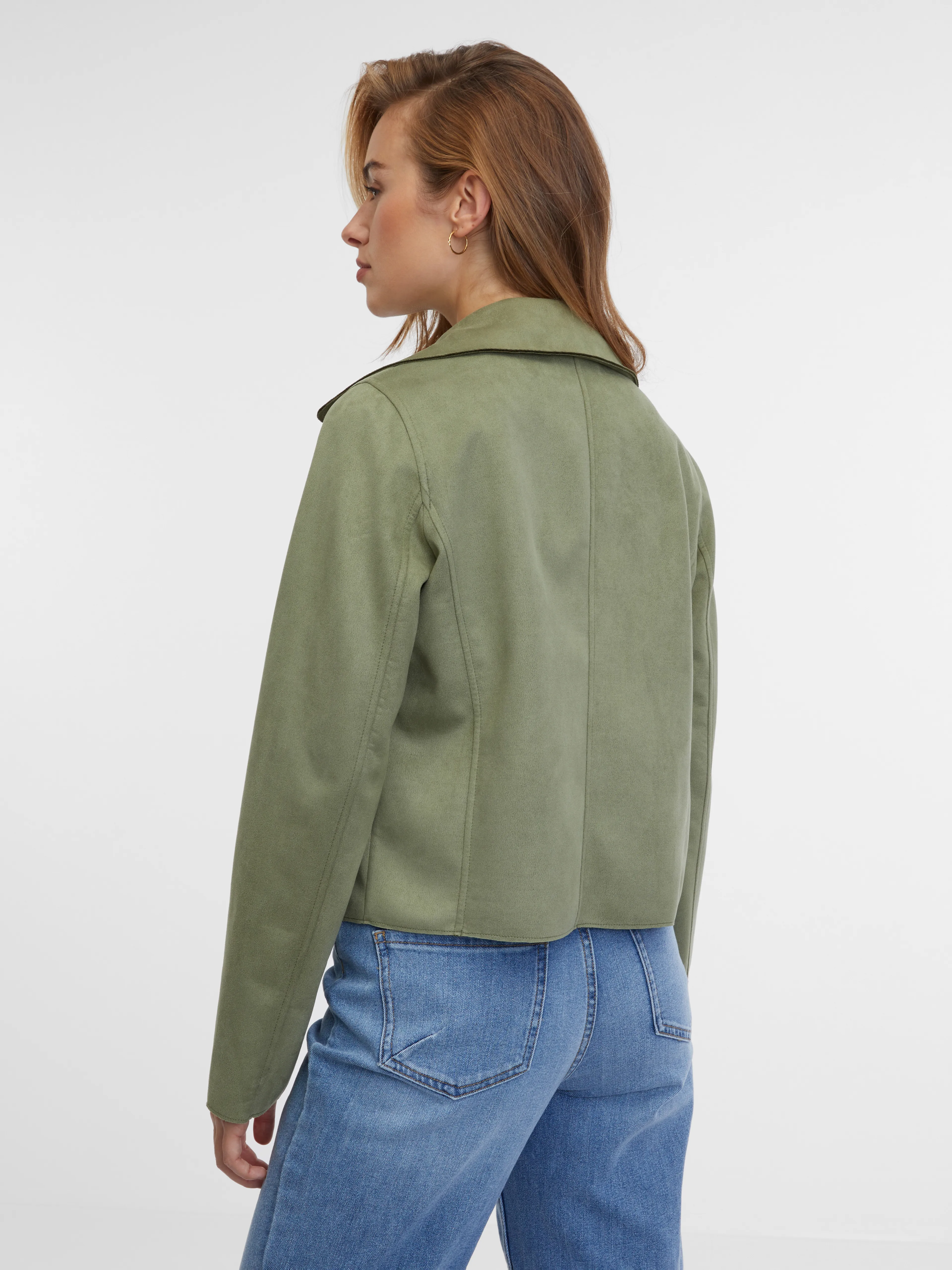 Khakifarbene Damenjacke aus Veloursleder ORSAY