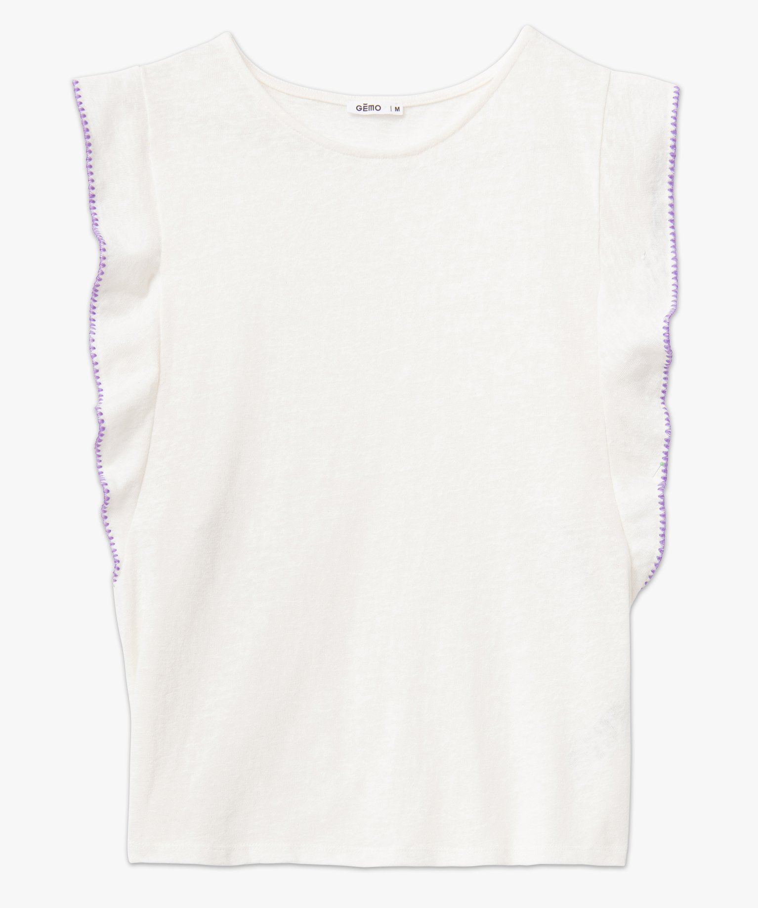 Tee-shirt femme avec volants sur les épaules ecru | GEMO