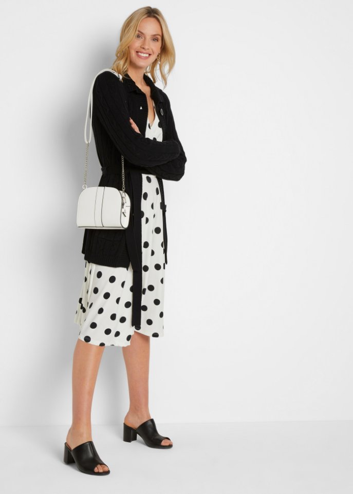 Longstrickjacke mit Zopfmuster