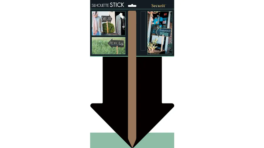 Securit® Silhouette Kreidetafel Holz-Stecker PFEIL schwarz mit Securit® Kreidemarker weiss schwarz