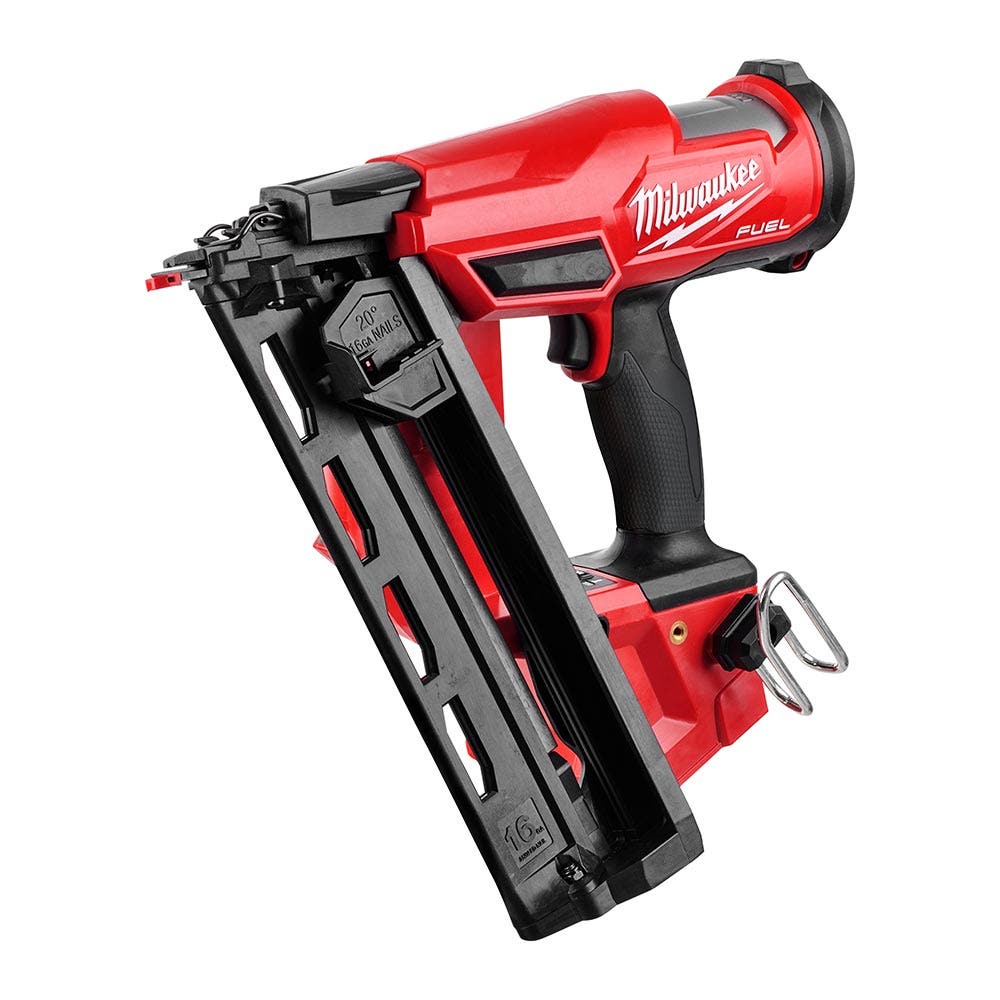 Pregador pneumático de acabamento Milwaukee Fuel 18V, calibre 16, ângulo reto de 20 graus, modelo M18FN16GA-0C