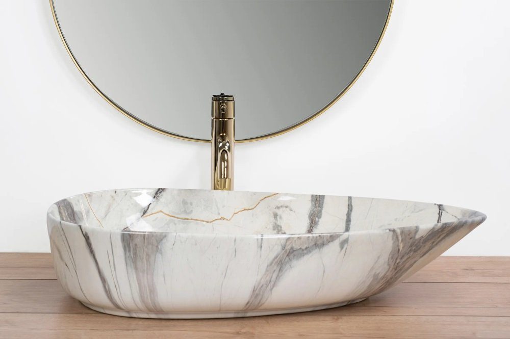 Badezimmer Rea Aufsatzwaschbecken Waschbecken Greta Thunder Natursteinoptik Keramik 65,5x39cm