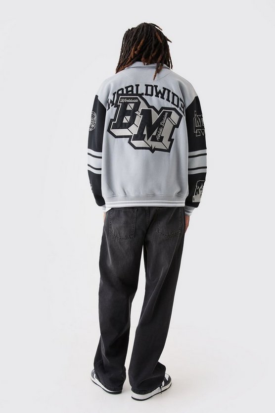 Bestickte Oversize Harrington Jersey-Bomberjacke