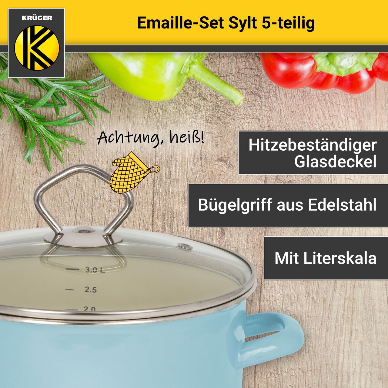 Karl Krüger Emailliertes Topf-Set SYLT, 5tlg.