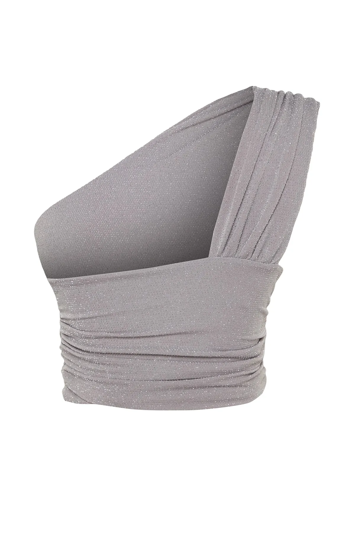 Trendyol Collection  Graues, bauchfreies, gefüttertes, glänzendes Strick-Bustier TPRSS23BS00011