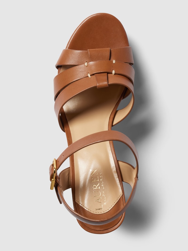 Sandaletten aus Leder mit Dornschließe Modell 'SOFFIA' in cognac