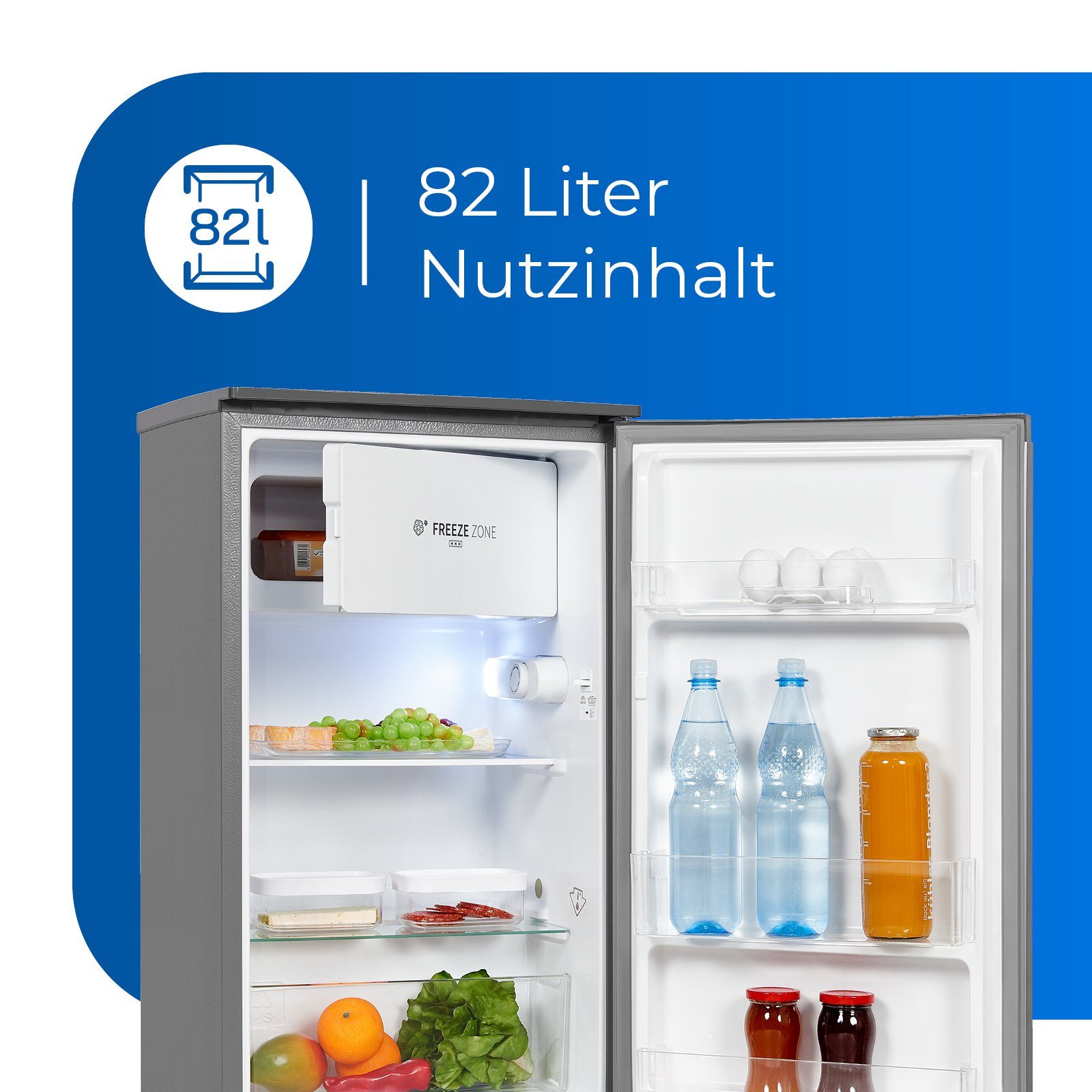 exquisit Kühlschrank KS117-3-010E, 84.9 cm hoch, 47.5 cm breit, 82 l Volumen, Leiser Betrieb, Freistehend, Türanschlag wechselbar