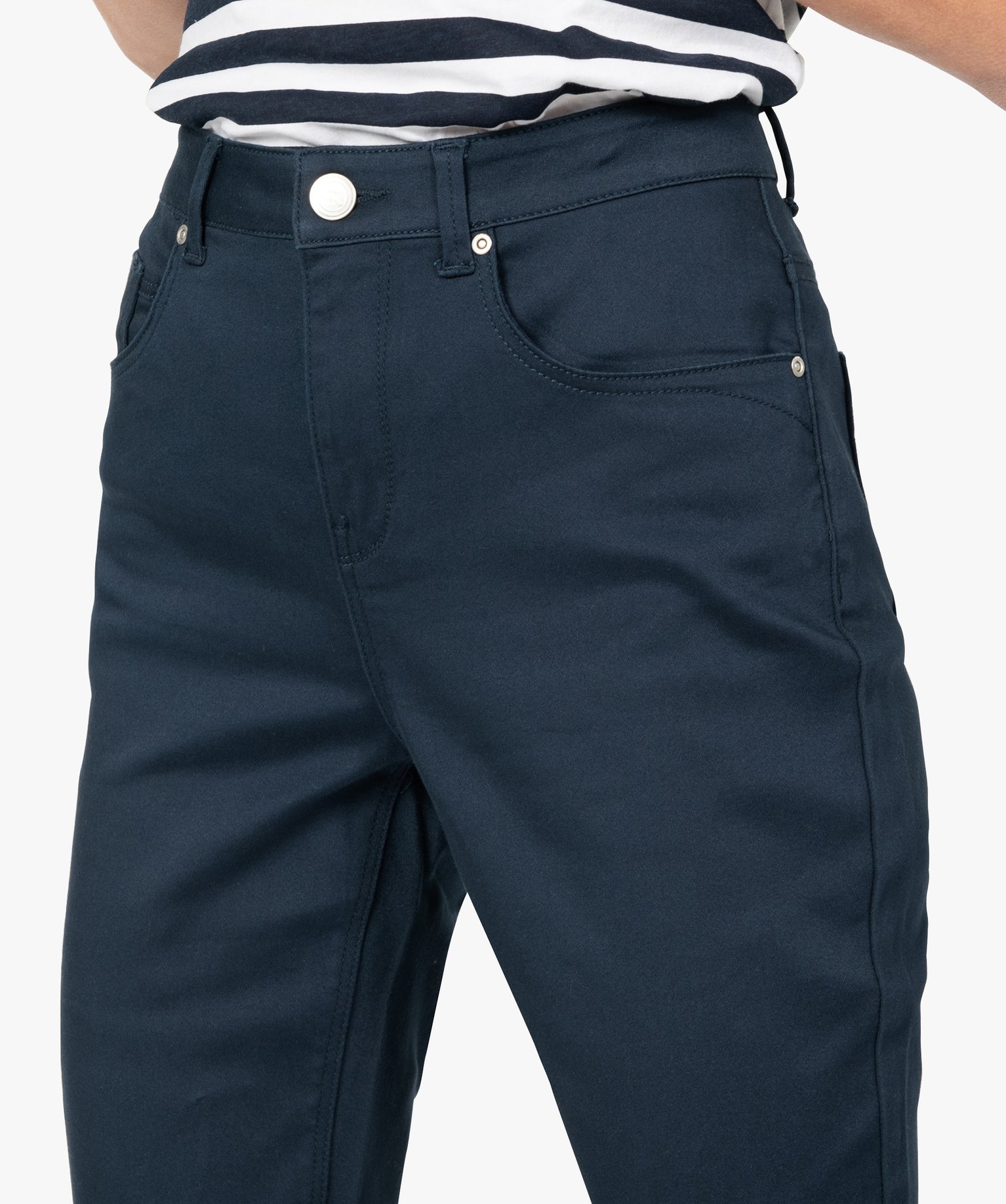 Pantalon femme coupe Regular en stretch marine | GEMO