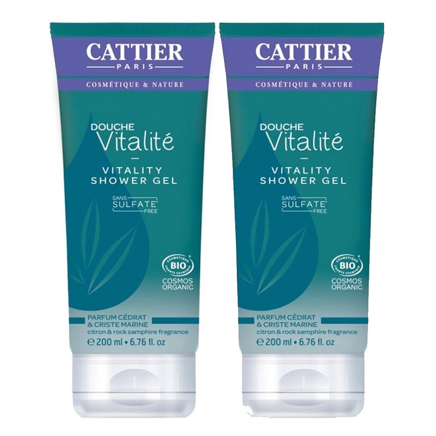 Cattier Gel Douche Vitalité Parfum Cédrat & Criste Marine 2 x 200 ml