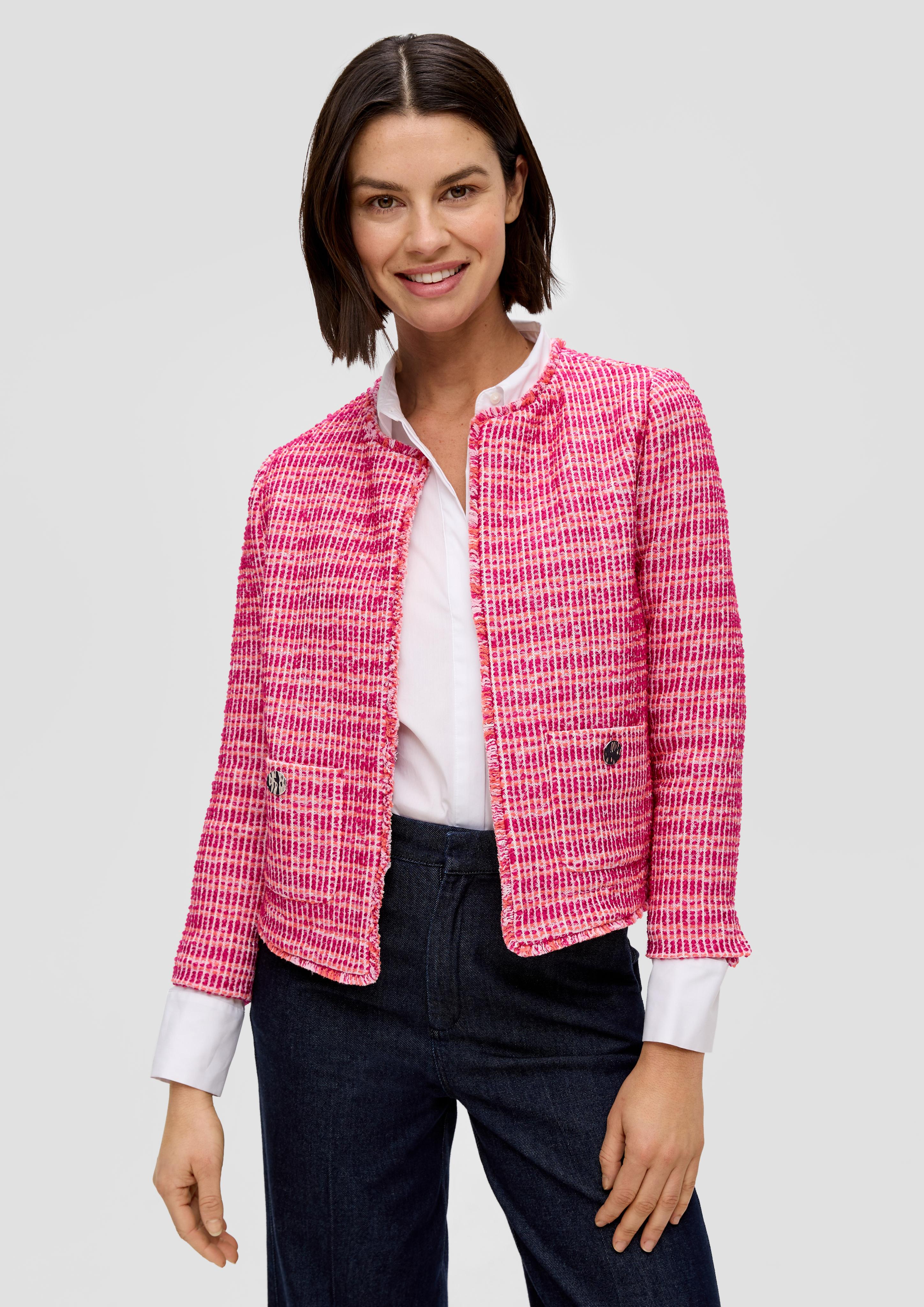 Verkürzte Tweed-Jacke mit ausgefranstem Saum   2142602-41X6