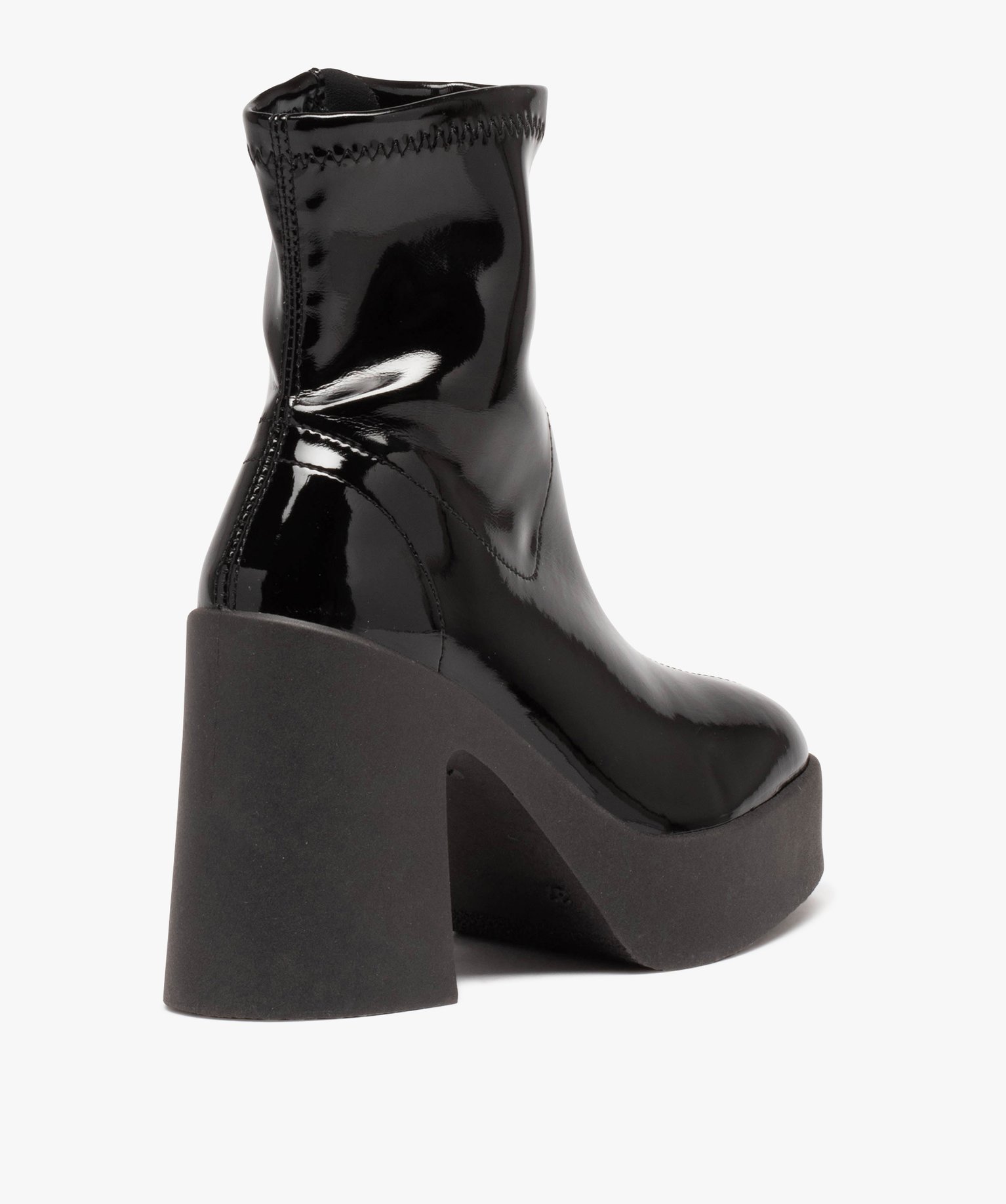 Boots femme vernies à talon flare avec col ajusté et bout ... noir | GEMO
