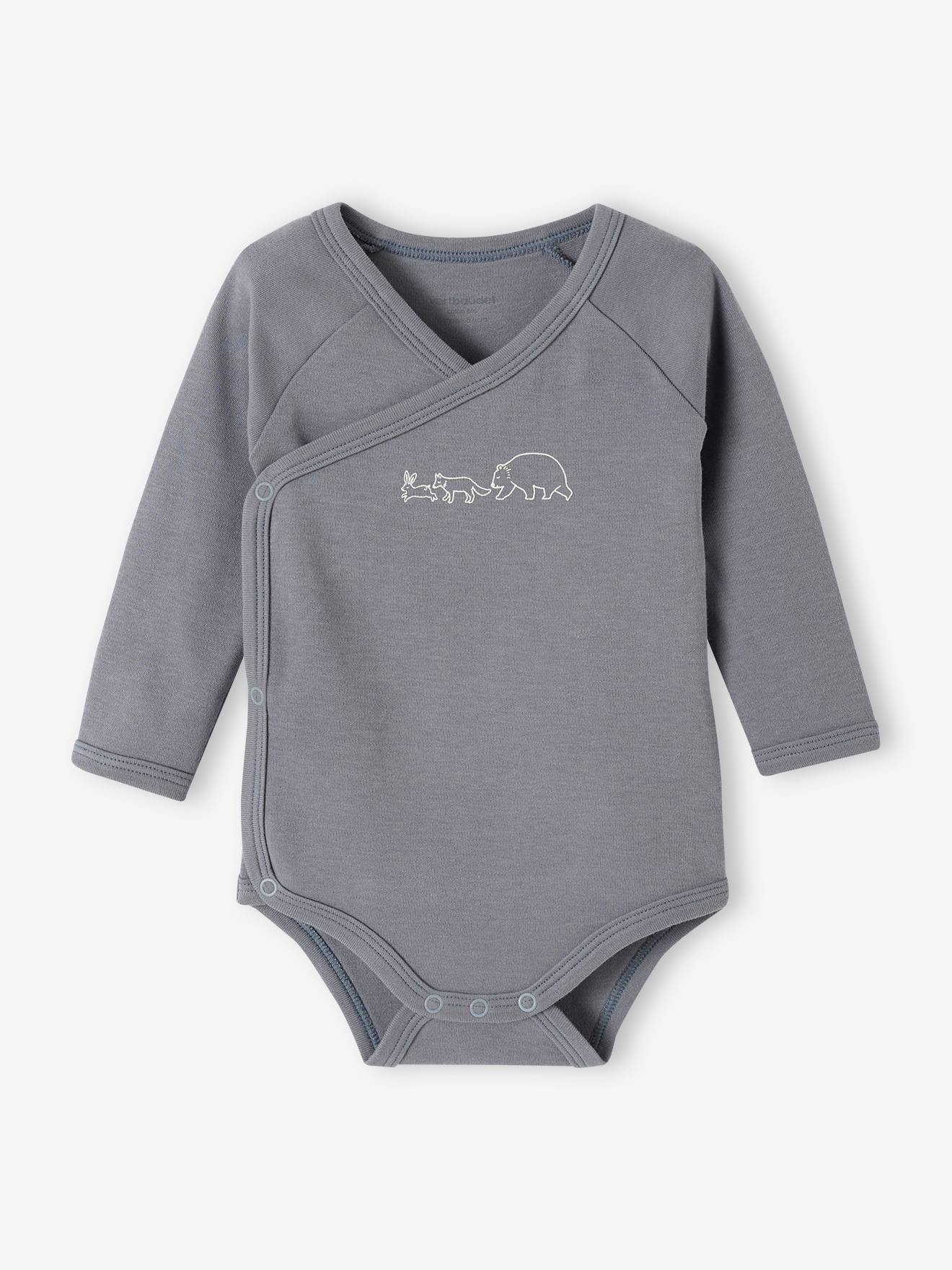 Lot de 3 bodies manches longues bébé en coton bio ouverture naissance bleu jean