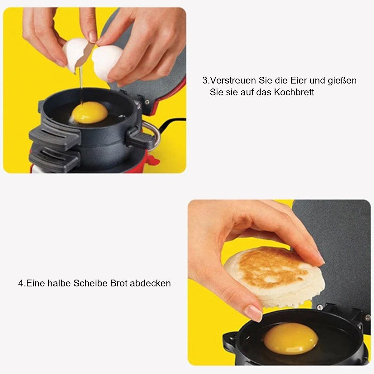 Yoyaxi 3-in-1-Sandwichmaker Hamburgermaschine - Sandwichmaschine, 3-in-1 Frühstücksmaschine, Omelette-Toaster