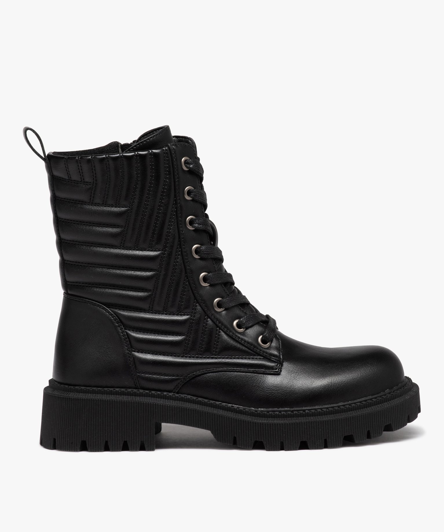 Boots motardes à tige matelassée et grosse semelle cranté... noir | GEMO