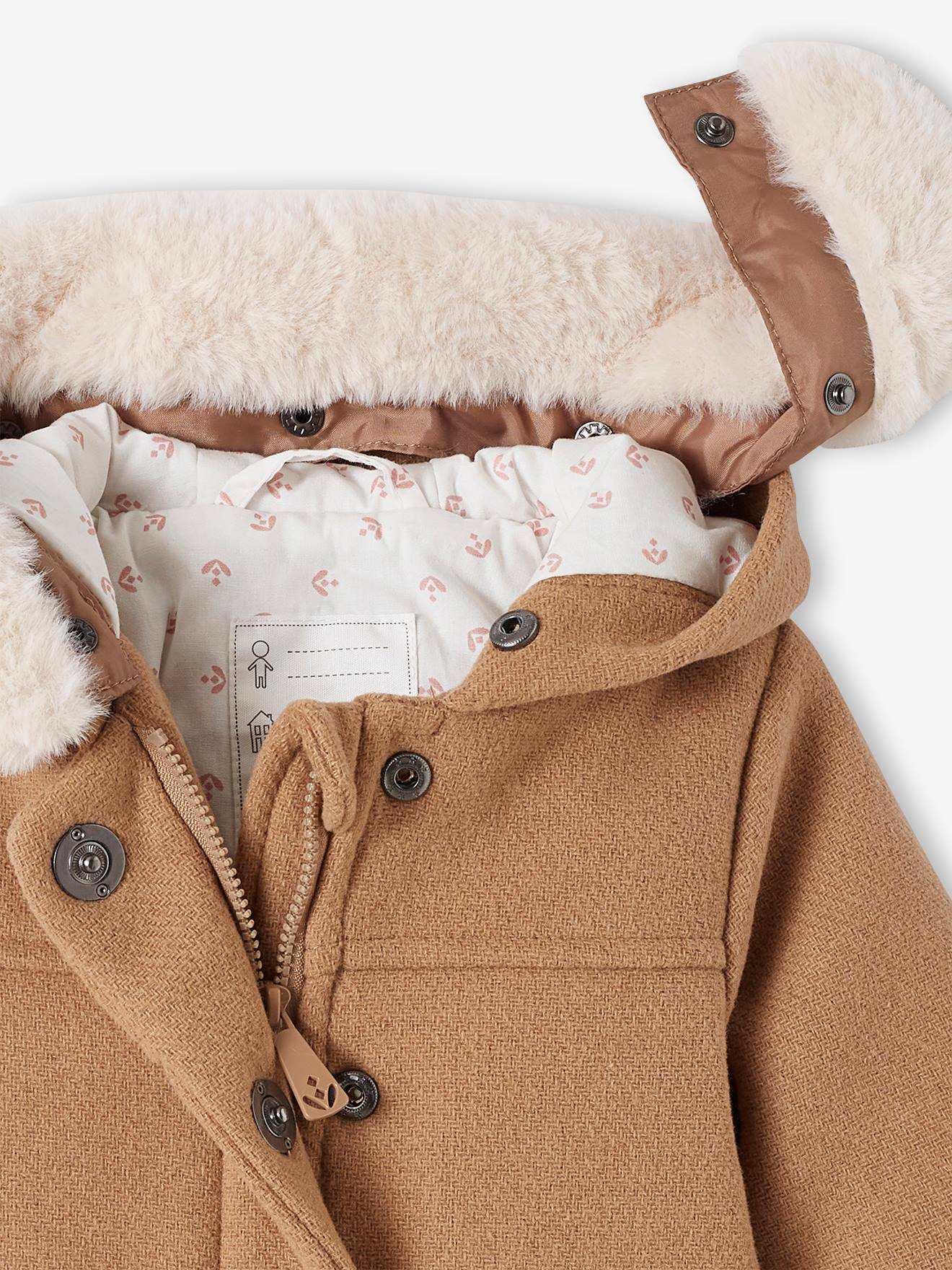 Vertbaudet Mädchen Baby Mantel mit Kapuze - graubeige
