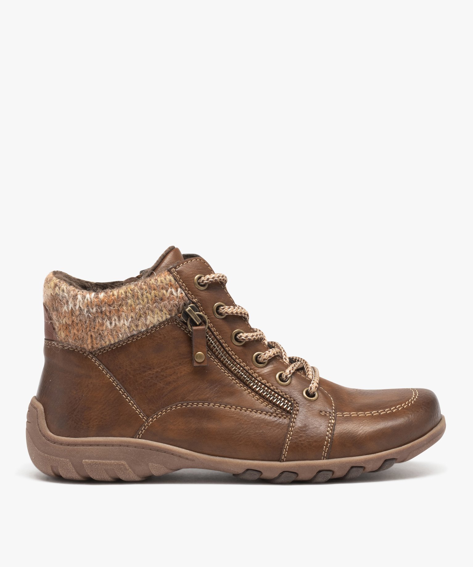 Boots femme confort avec col en maille et détail à zip - S... marron | GEMO
