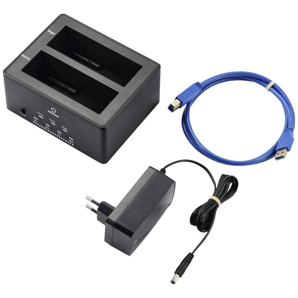 Renkforce Festplatten-Dockingstation USB 3 SATA 2-Port HDD-Dockingstation mit Cloning, mit Clone-Funktion, mit Erase-Funktion