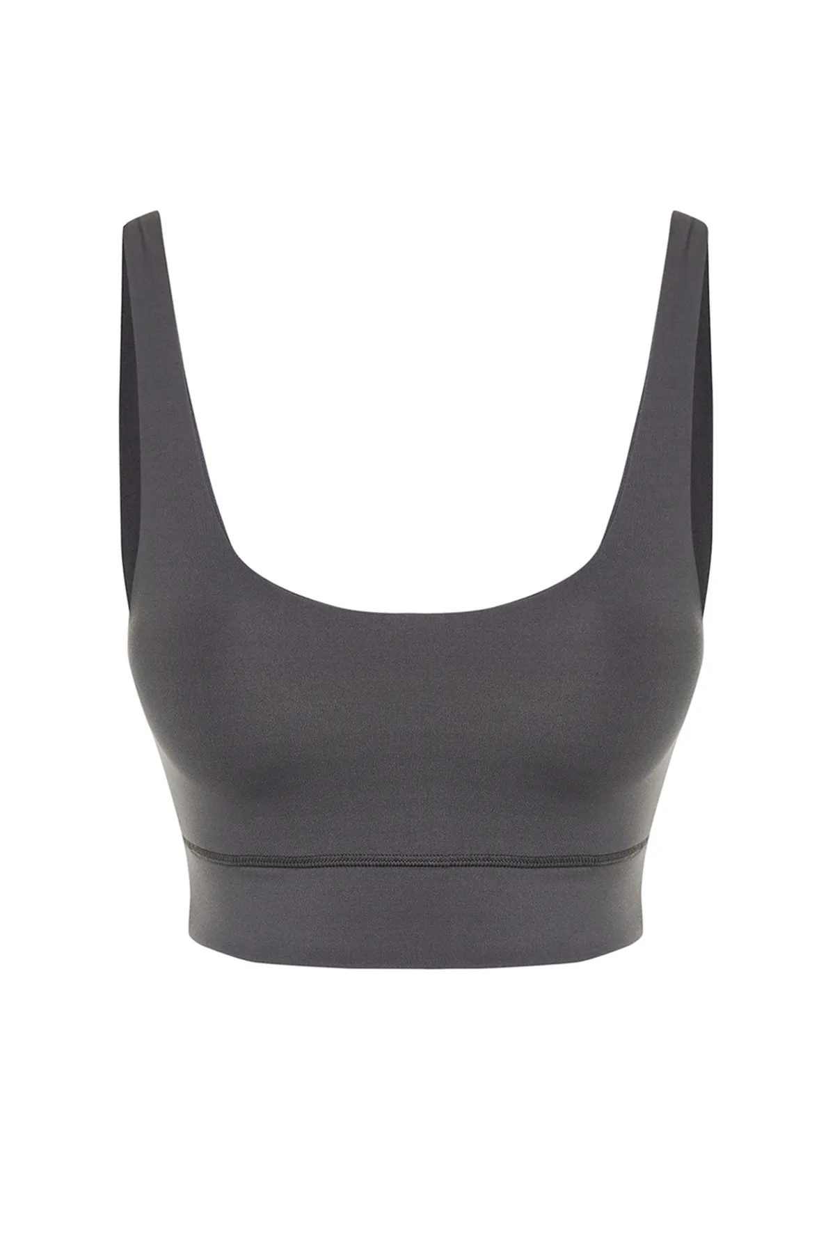 Trendyol Collection  Dunkelanthrazitfarbener Sport-BH aus gebürstetem, weichem Stoff mit verstärktem/formendem, bedrucktem Strick THMSS24SS00008