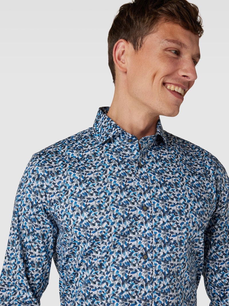 Business-Hemd mit Allover-Muster Modell 'Trostol' in marineblau