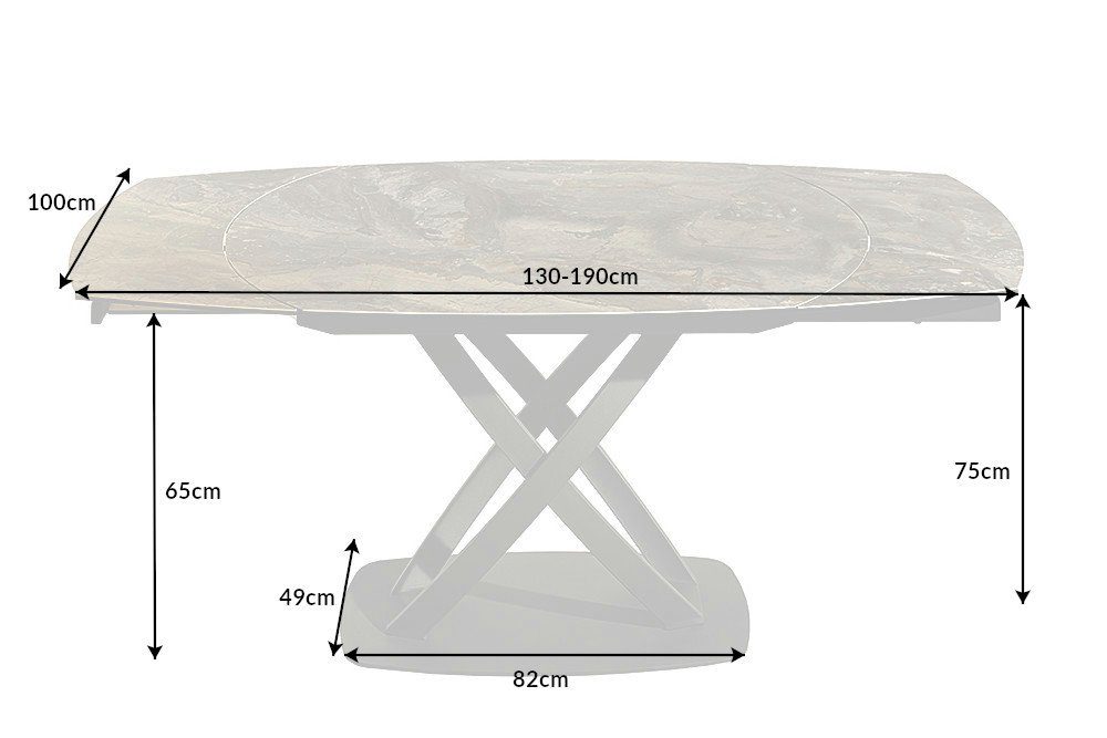 riess-ambiente Esstisch INCEPTION 130-190cm taupe / schwarz (Einzelartikel, 1-St), Keramik · Metall · Sicherheitsglas · ausziehbar · Modern Design