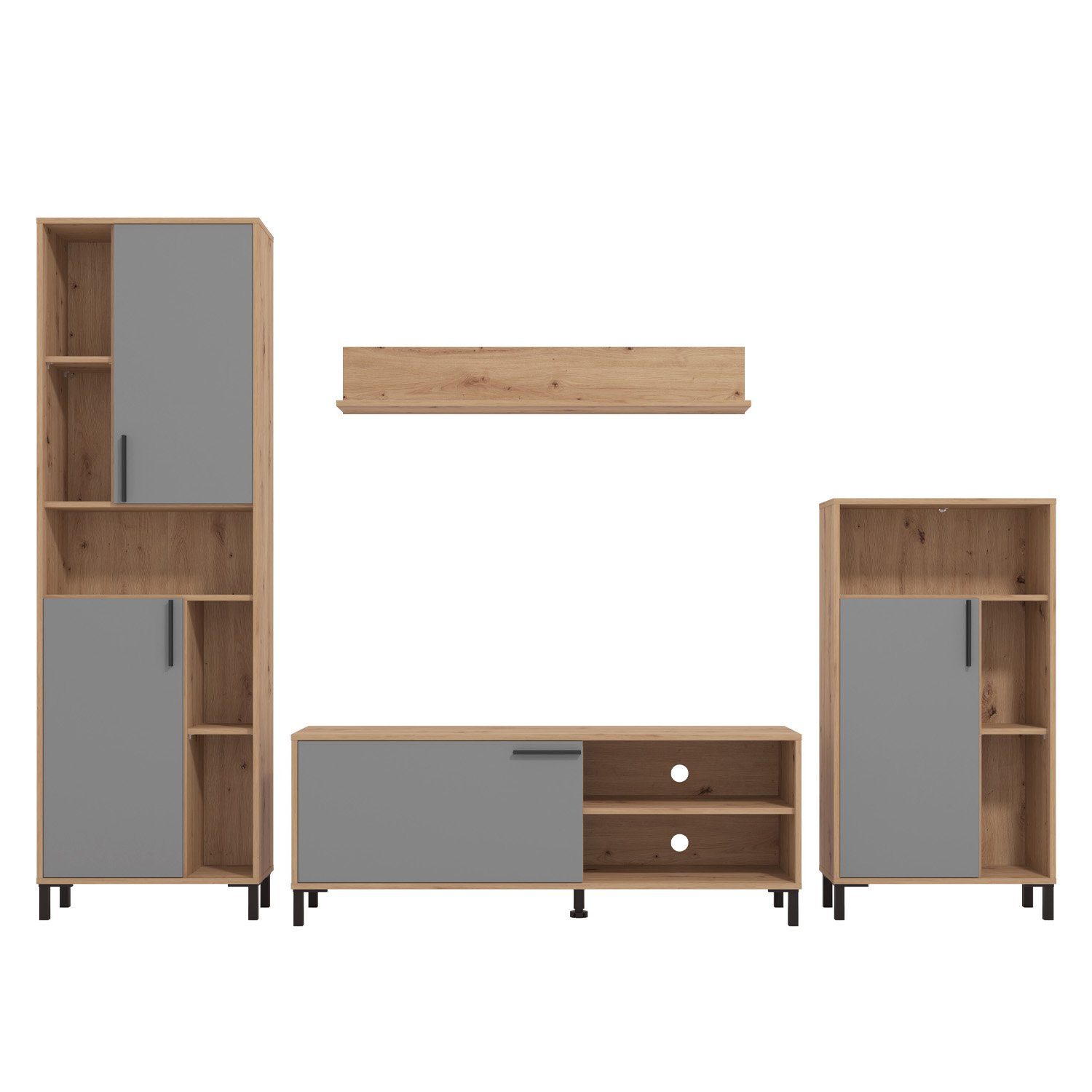 Homestyle4u Wohnwand Schrankwand 4 tlg. Anbauwand Weiß Grau, (4-St)