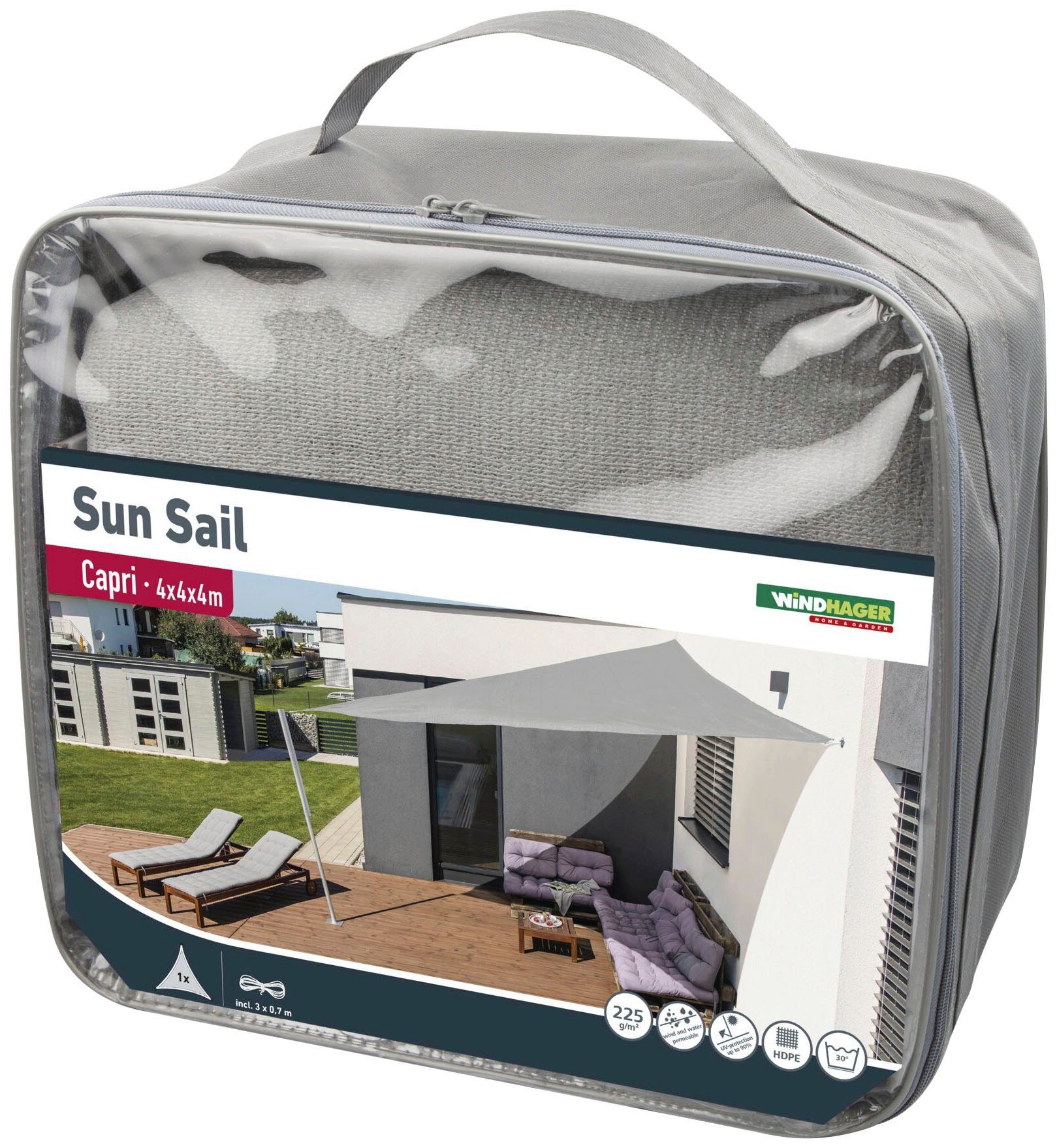 Windhager Sonnensegel Capri Dreieck, 4x4x4m, grau