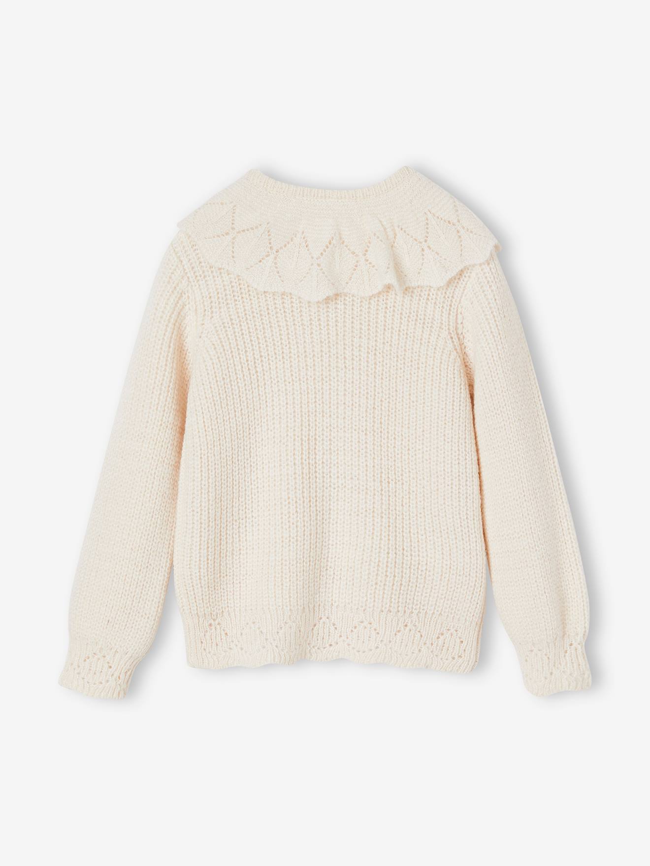 Pull fantaisie à collerette fille beige poudré