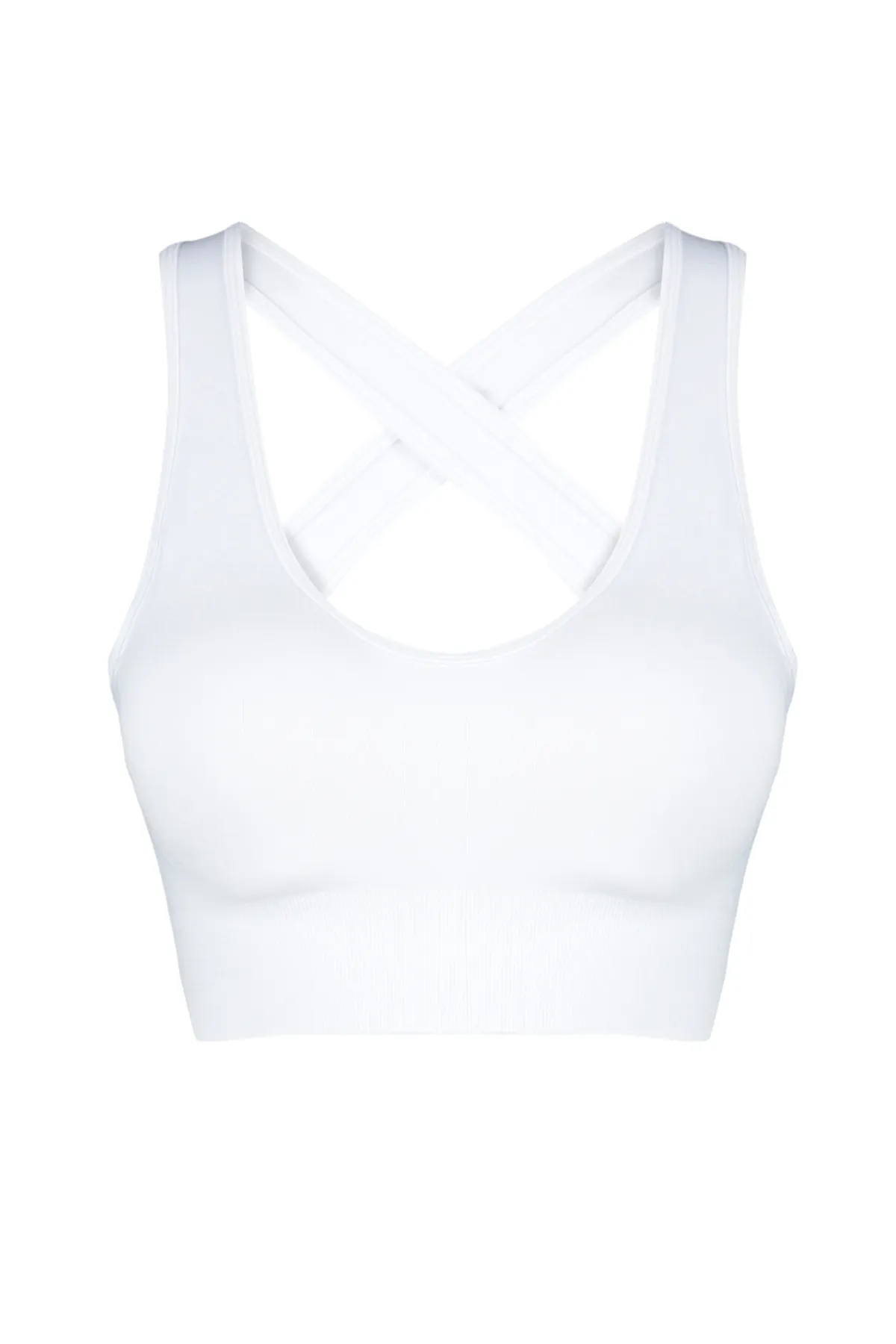 Trendyol Collection  Weißer nahtloser/nahtlos unterstützter/formender gestrickter Sport-BH mit überkreuzten Trägern am Rücken THMSS24SS00024