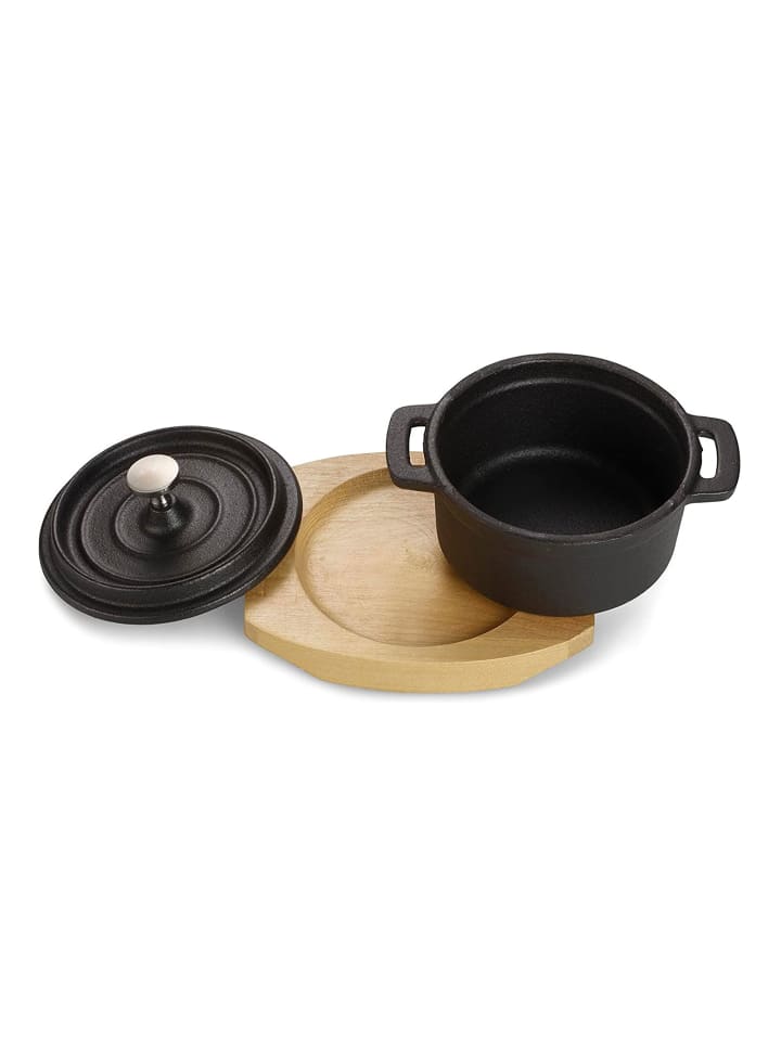 Echtwerk 2 tlg. Set Mini-Kochtopf mit Servierbrett 200 ml in Schwarz günstig kaufen