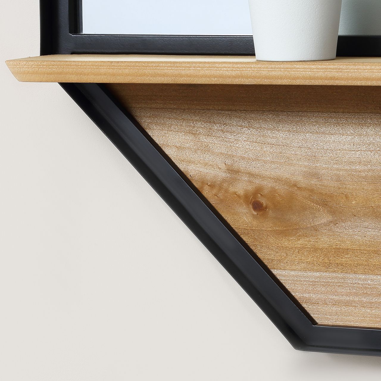 HOMCOM Achteck Wandspiegel, 61 x 61cm Hängespiegel Wohnzimmerspiegel Flurspiegel mit Ablage im Industrie-Design für Schlafzimmer Schwarz