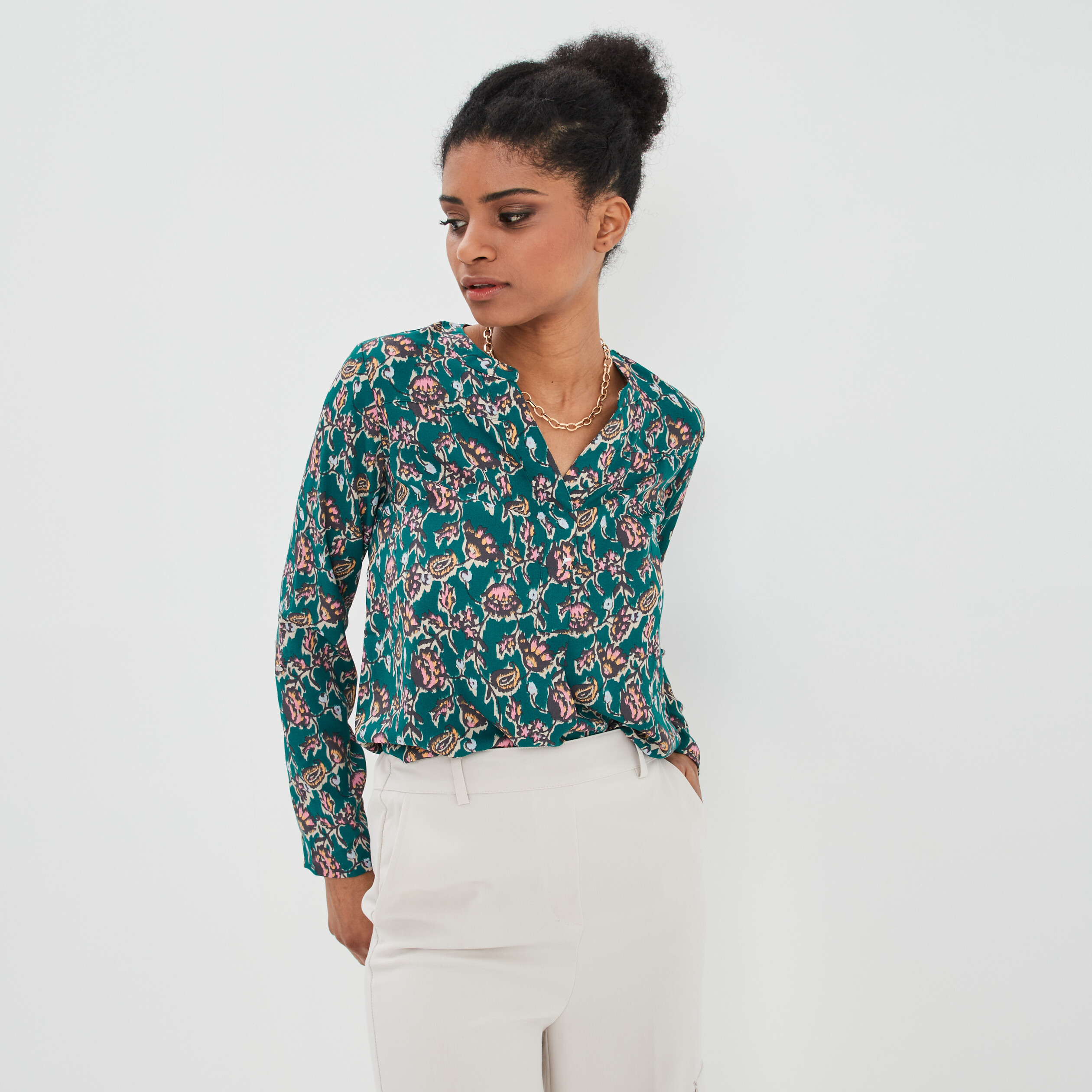 Blouse manches longues vert foncé femme | La Halle