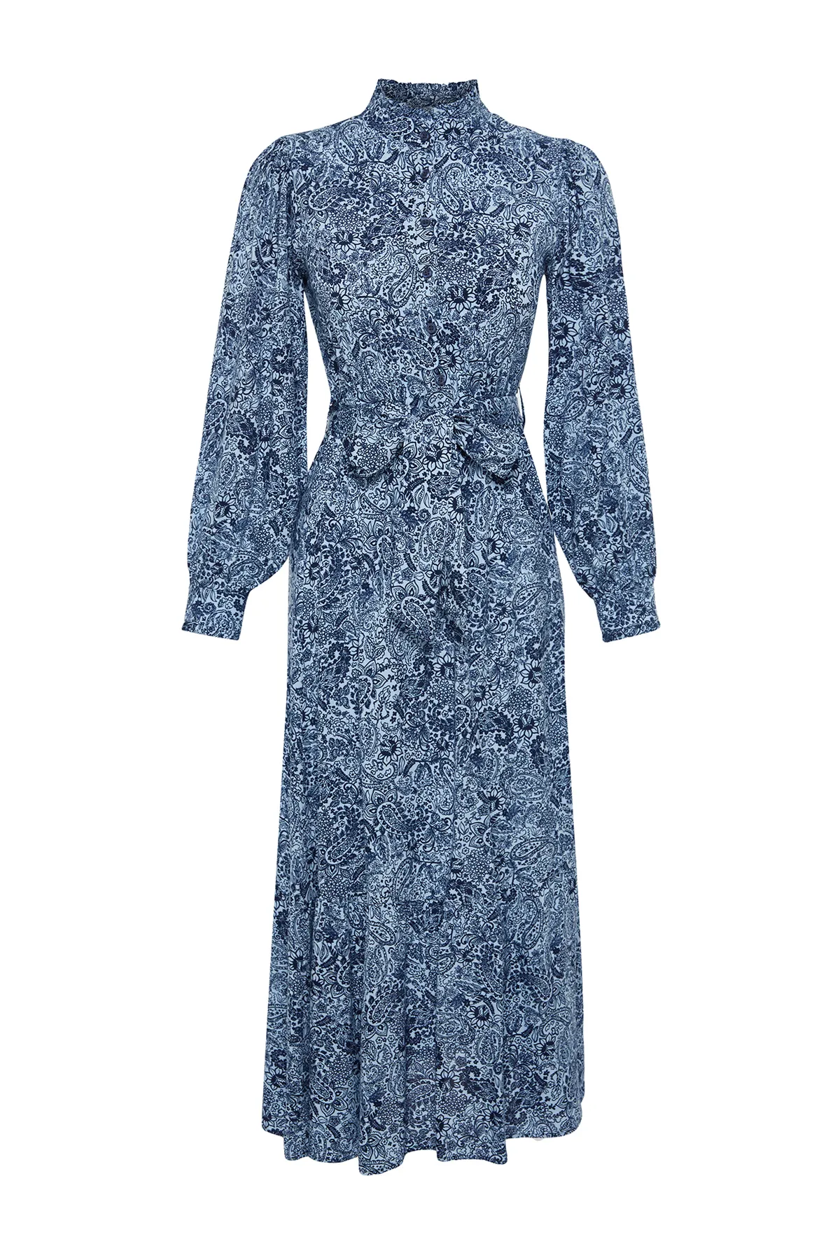 Trendyol Modest  Blaues, geblümtes Viskose-Webkleid TCTSS24EB00074