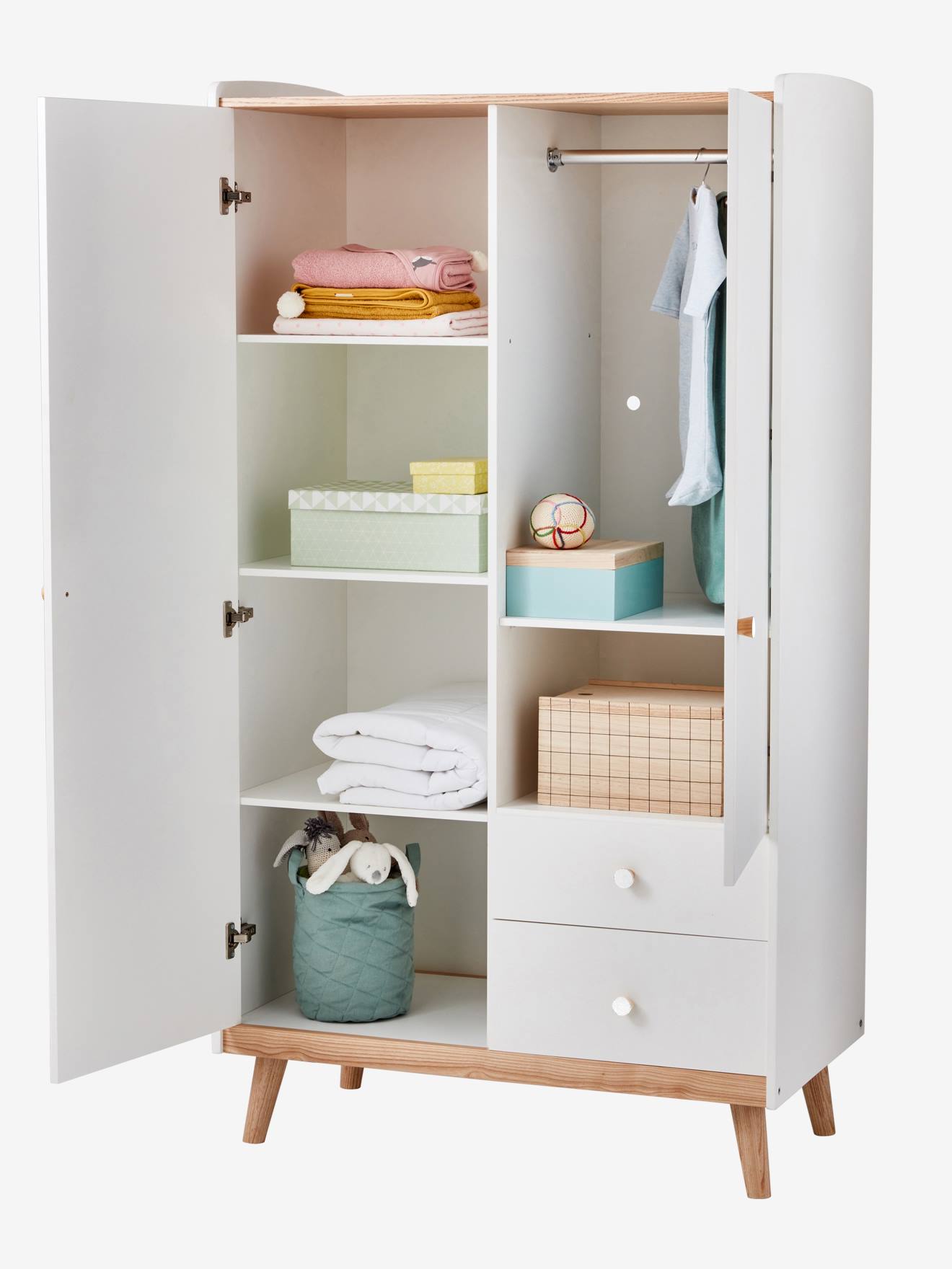 Vertbaudet Kinder Kleiderschrank KONFETTI, 2 Türen - graugrün