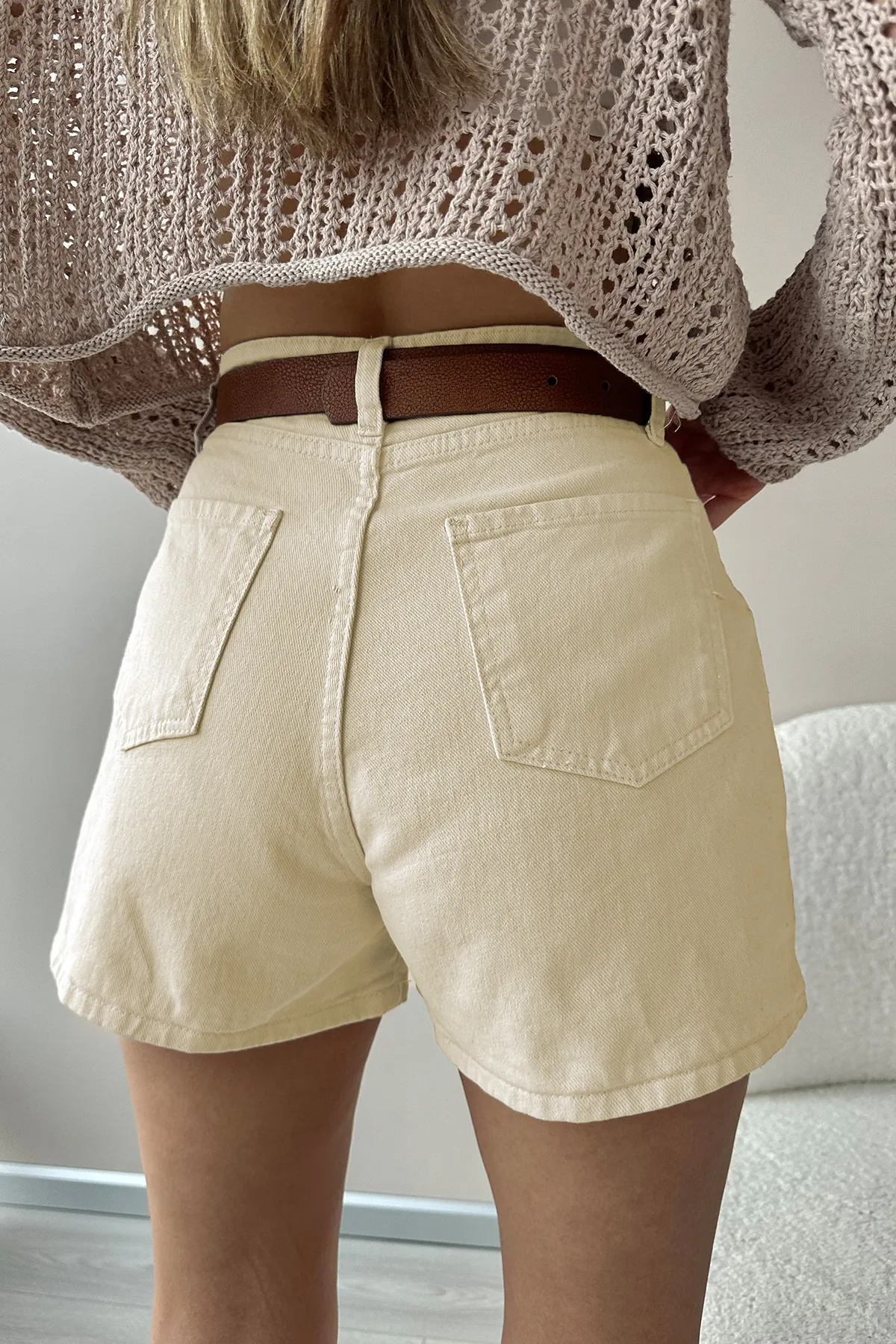 Trend Alaçatı Stili  Shorts - Beige - Mittlerer Bund