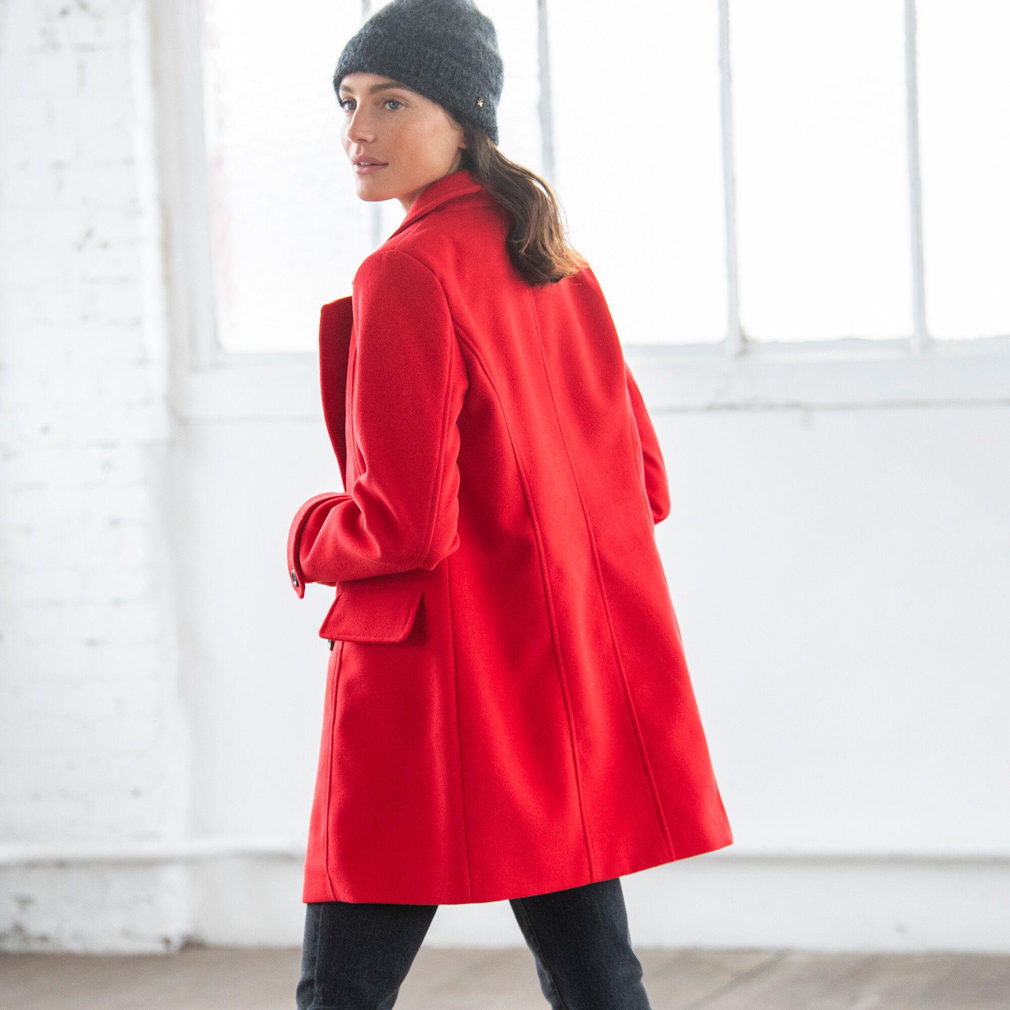 Manteau caban aspect drap de laine
