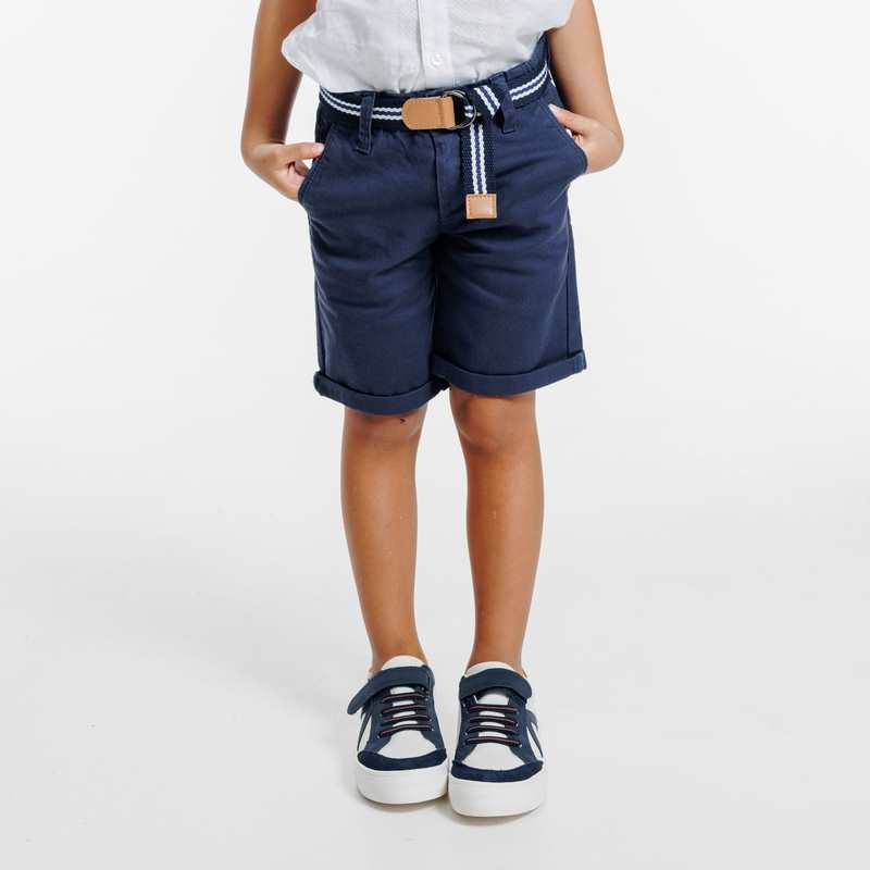 Bermuda en toile + ceinture bleu garçon