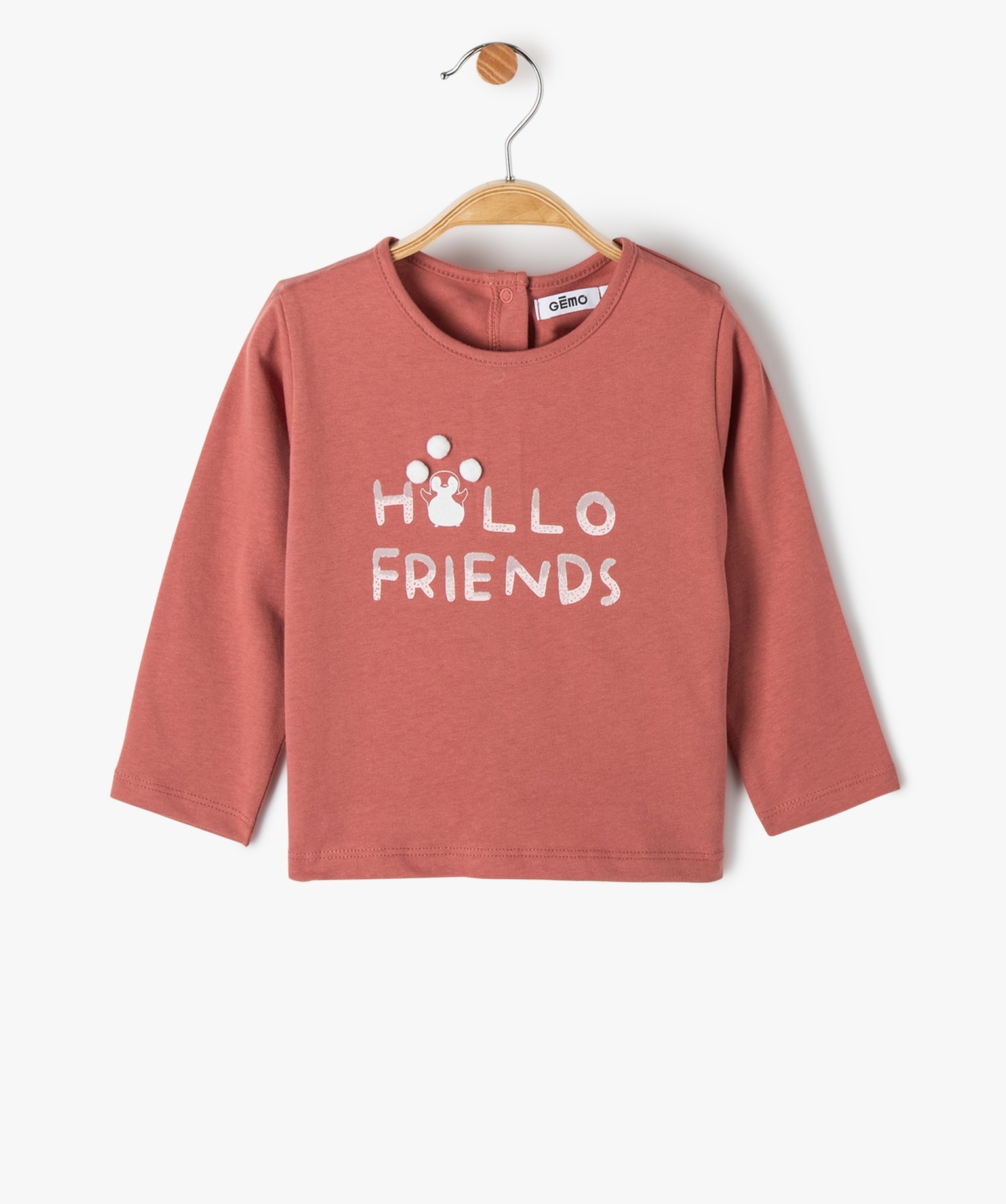 Tee-shirt bébé fille avec inscription en relief sur l’avant rose fonce | GEMO