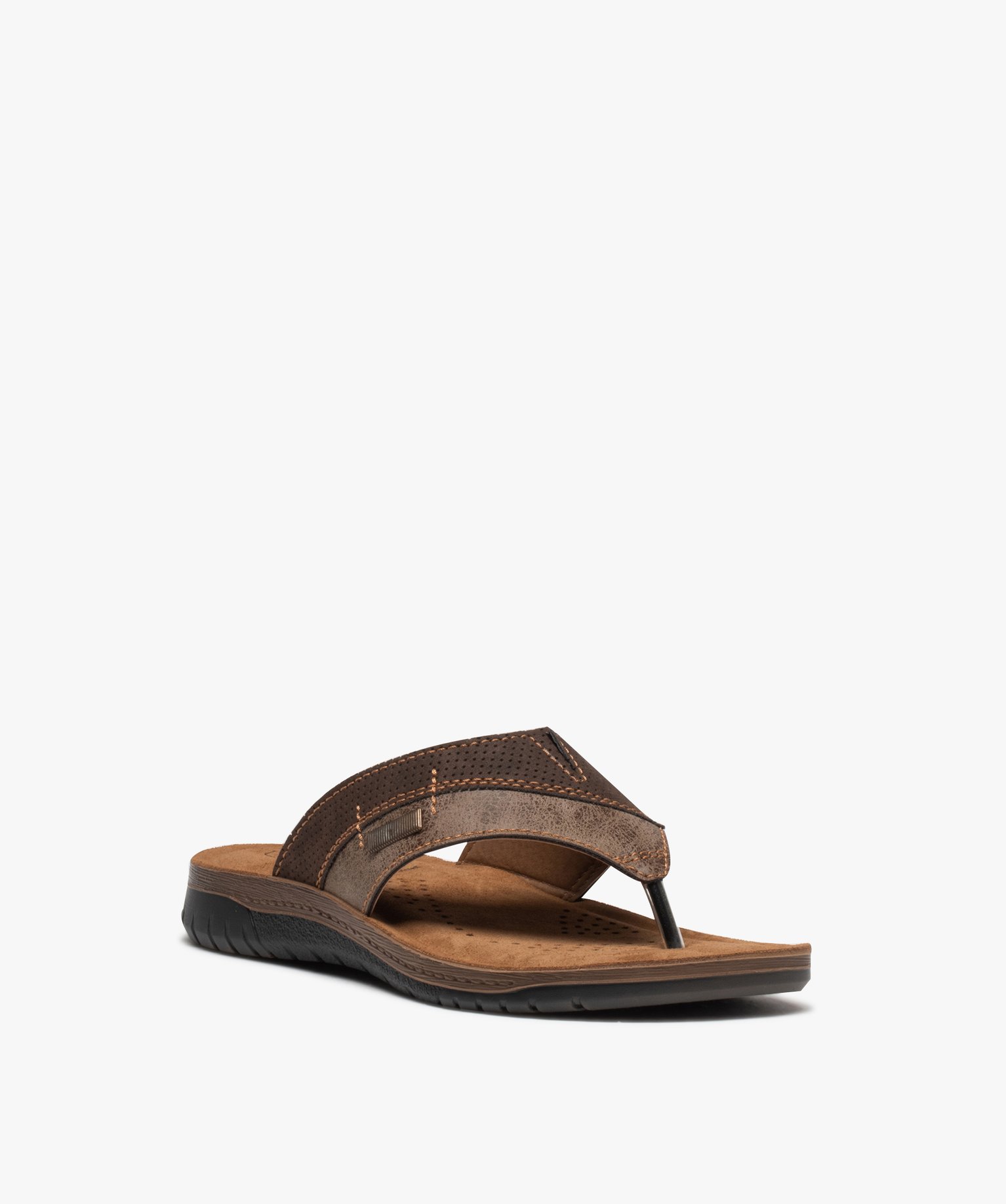 Tongs homme confort à semelle en cuir marron | GEMO