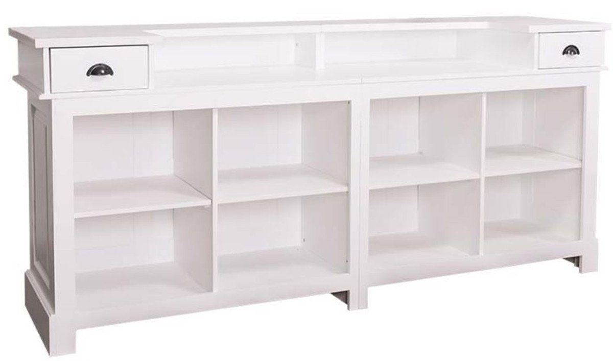 Casa Padrino Barschrank Landhausstil Theke Weiß 240 x 65 x H. 107 cm - Massivholz Ladentheke mit 2 Schubladen - Landhausstil Möbel