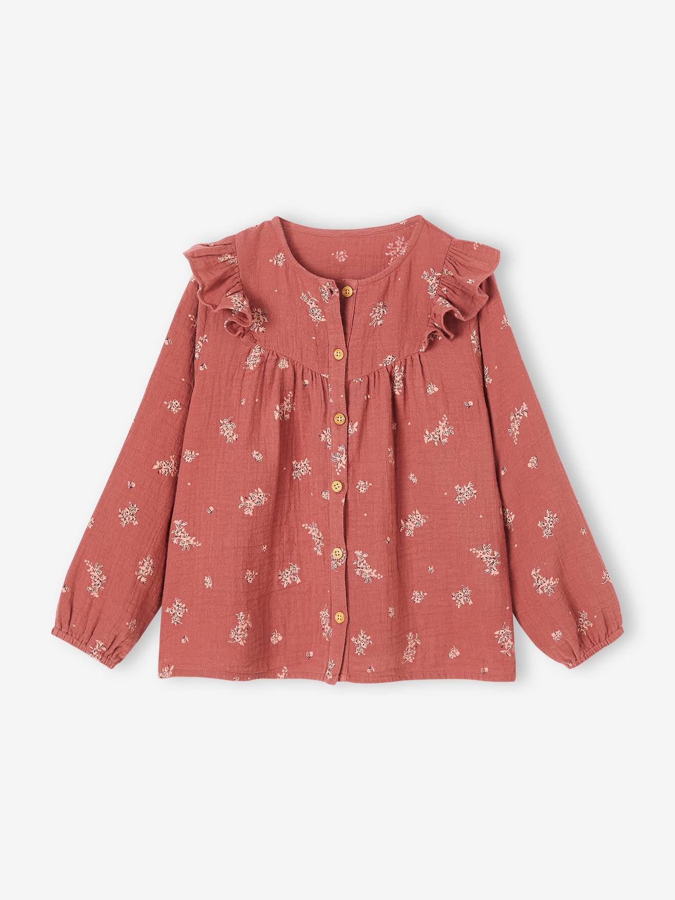 Blouse volantée en gaze de coton fille blanc