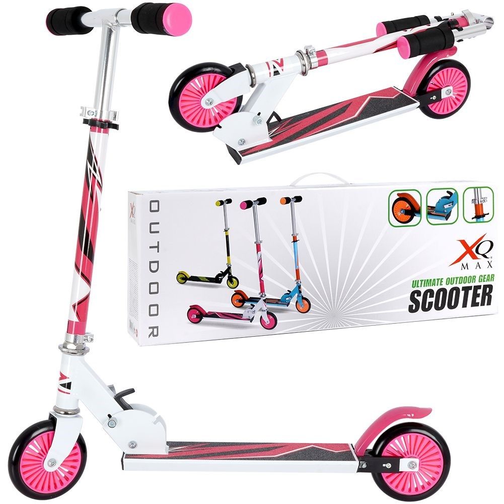 XQ Max Rosa/Weiß Faltbarer Kinder-Roller mit Fußbremse