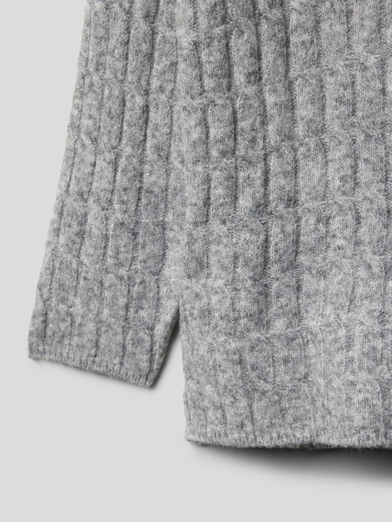 Strickpullover mit Zopfmuster Modell 'polo' in mittelgrau meliert