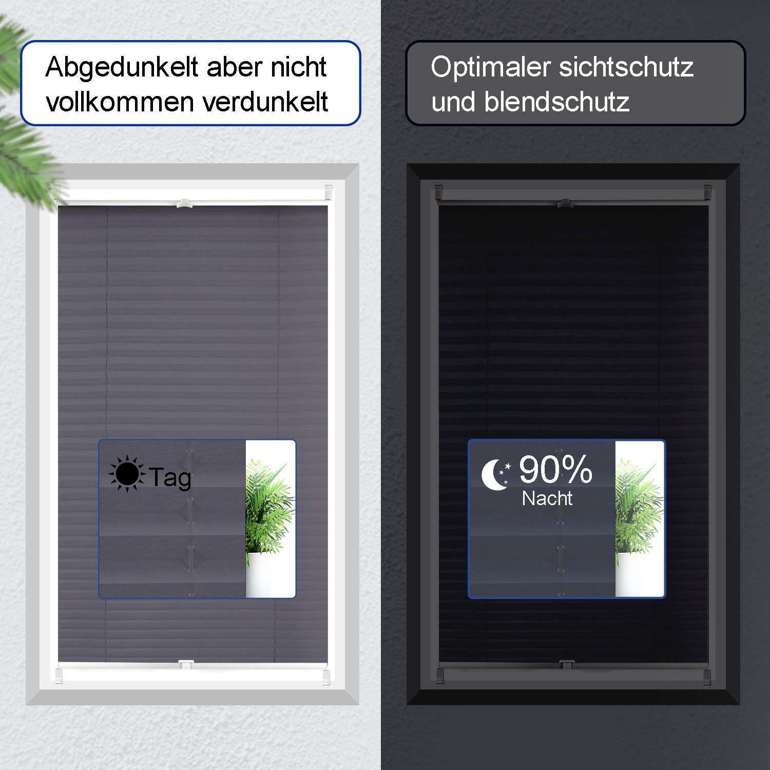 Plissee Ohne Bohren,Klemmfix,Weiß, Vkele, Einfach Montage, Klemmträger, Easyfix Faltrollo mit Klemmträger Sonnenschutz und Sichtschutz