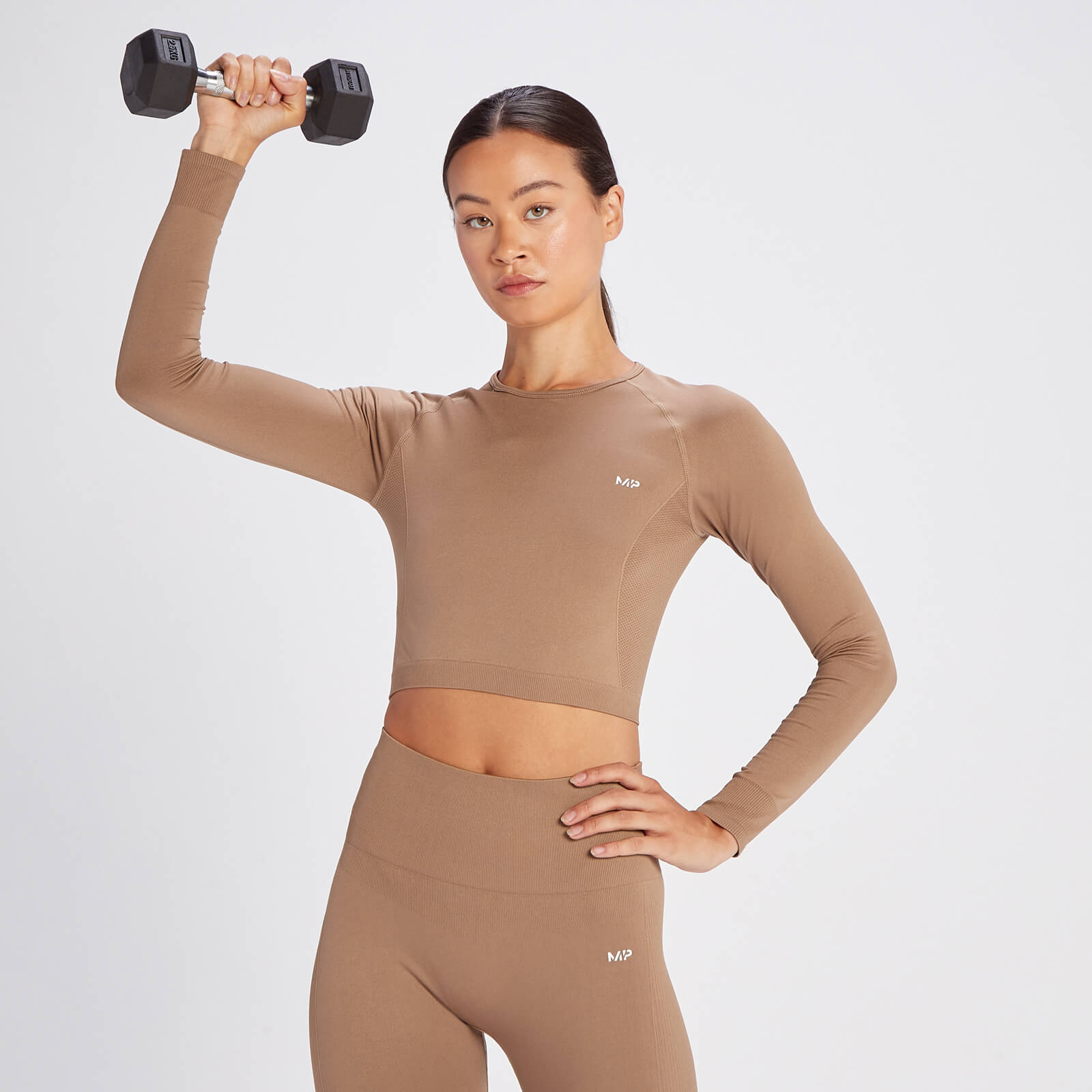 Crop top sans coutures à manches longues MP Shape pour femmes – Caramel