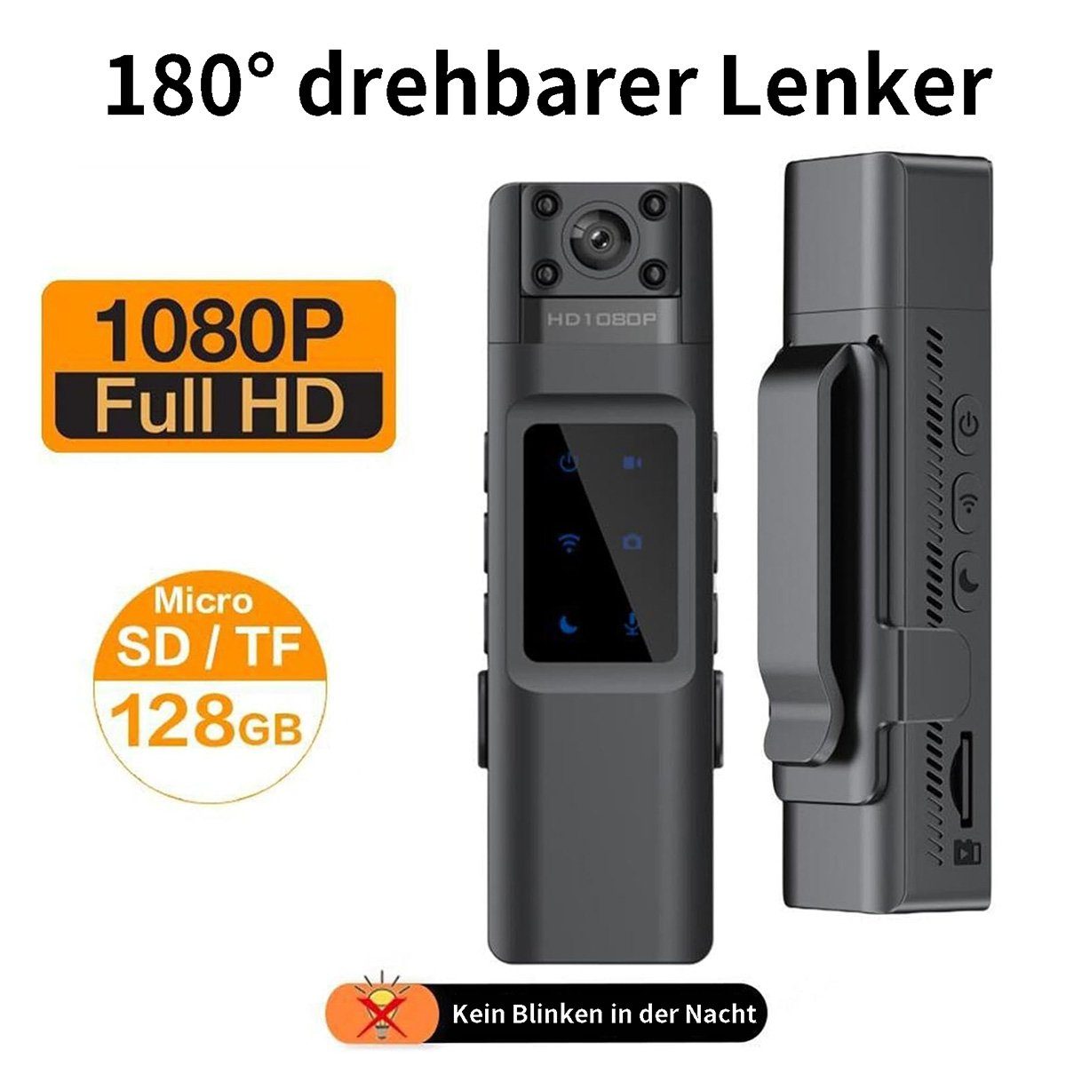Yoyaxi Tragbarer digitaler Videorekorder mit WiFi-Unterstützung Dashcam (Infrarot-Nachtsicht und Weitwinkel für Polizei und Sicherheit)
